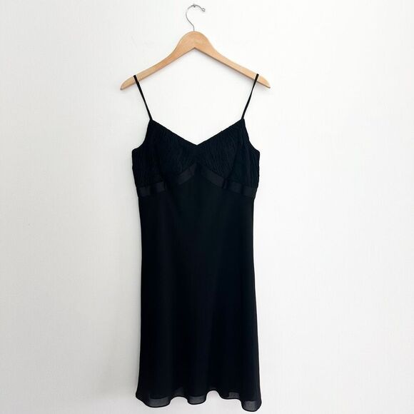 Ann Taylor Loft Women’s Vintage Black Silk Spaghetti Strap Knee length Slip Dres - Picture 1 of 9